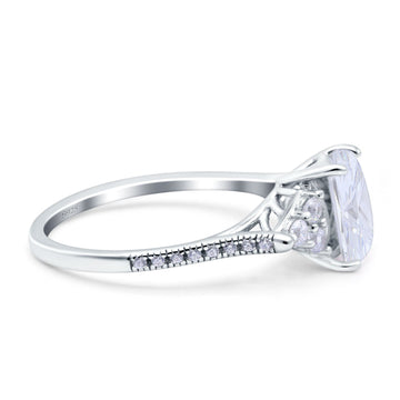 Art Deco Emerald Cut Wedding Bridal Ring Simulated Cubic Zirconia 925 Sterling Silver